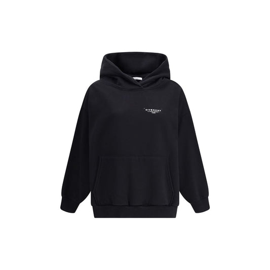 Givenchy Black Cotton Sweatshirt with logo on chest, oversized fit, soft hood, pouch pocket, 100% cotton, modern style AW25 season.