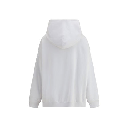 Back view of Givenchy White Cotton Sweatshirt with hood, long sleeves, and ribbed hem for a modern look.