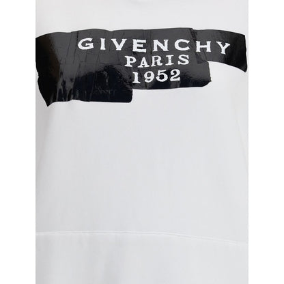 Givenchy White Cotton Sweatshirt with black GIVENCHY Tape 3D print, ribbed hem and cuffs, oversize fit, 100% cotton.