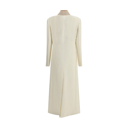 Back view of Di Stavnitser White Fleece Wool Coat with elegant long silhouette and back slit, featuring 100% fleece wool material.