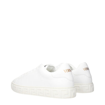 Versace White Leather Low Top Sneakers with front and back logo details.