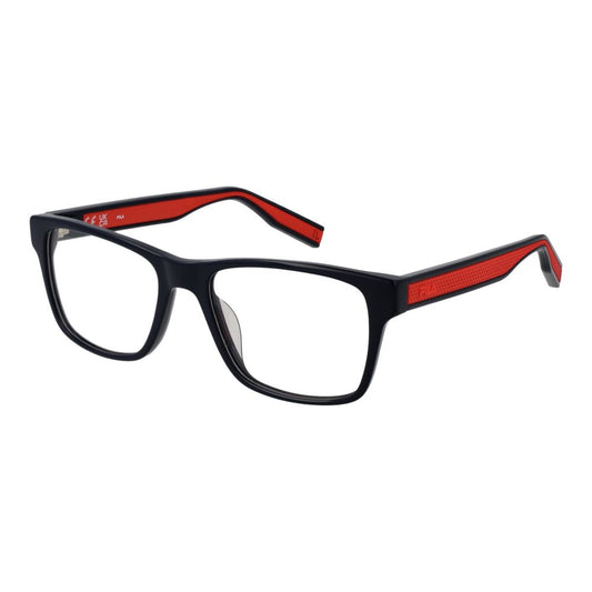 Fila Blue Men Glasses Frame, full-rim rectangle style, blue plastic frame and demo lenses, temple length 145mm, for men.