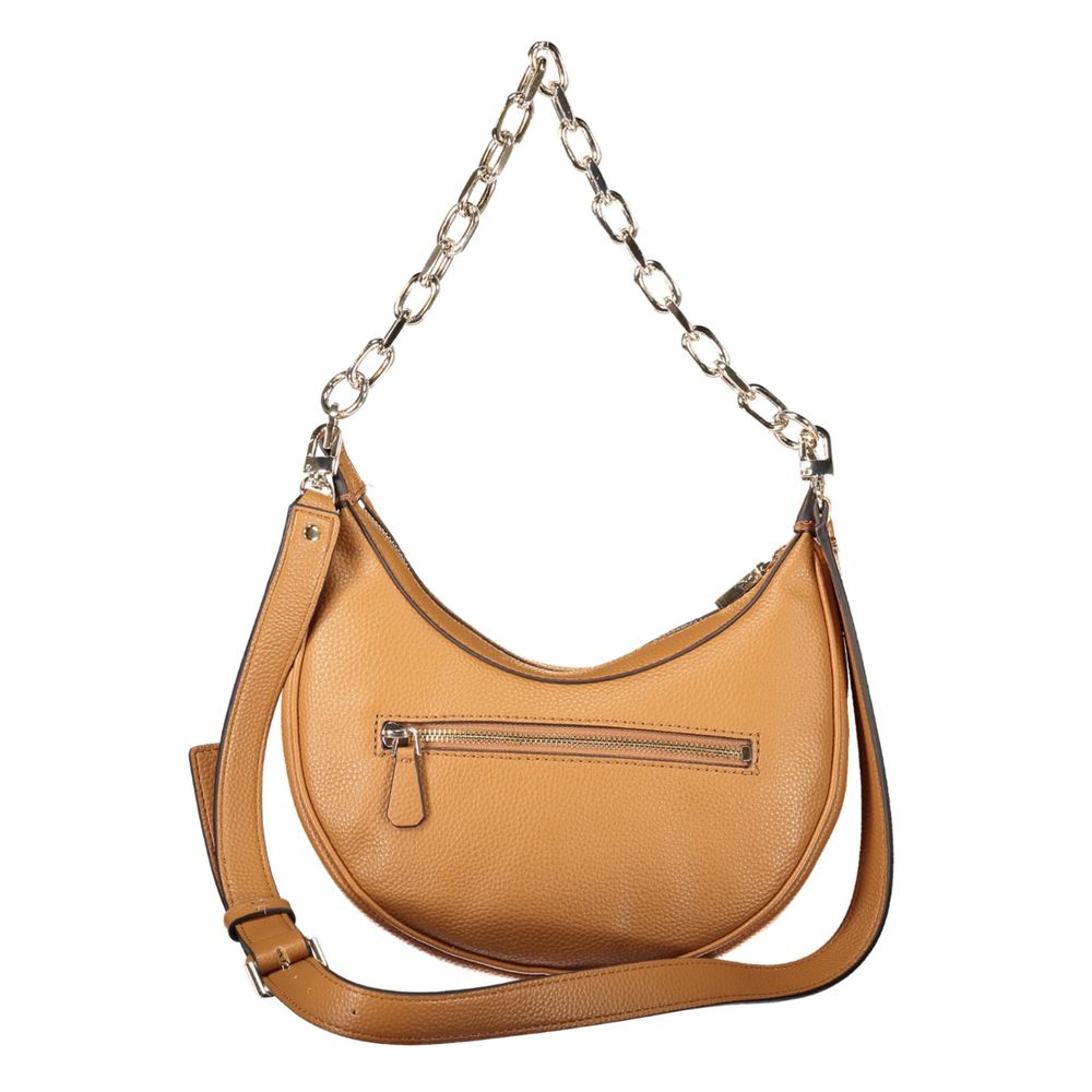 Guess Jeans Brown Polyethylene Handbag with chain shoulder handle, zip closure, and external pocket.