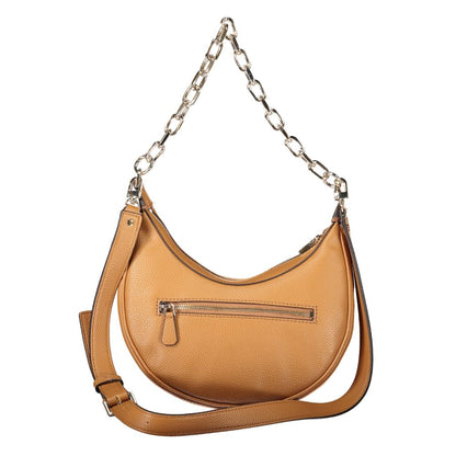 Guess Jeans Brown Polyethylene Handbag with chain shoulder handle, zip closure, and external pocket.