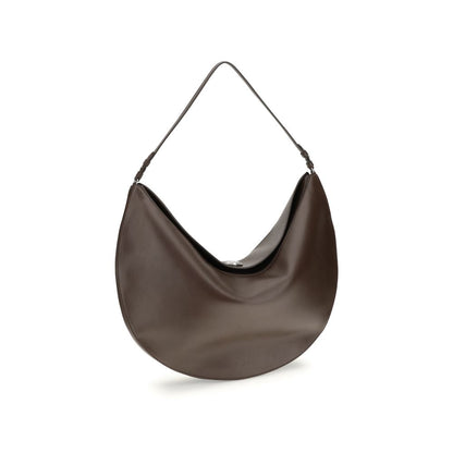 Jacquemus Brown Calf Leather Bos Taurus Shoulder Bag with slim strap; large hobo design; secure flap closure; embossed logo