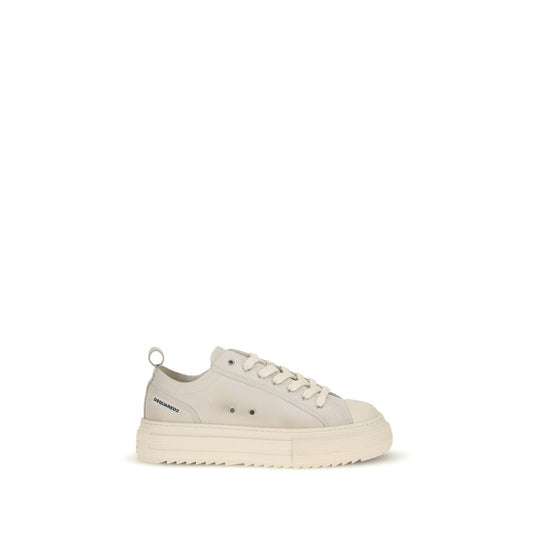 Dsquared² Cream Leather Platform Sneakers with logo and modern design, 100% leather, rubber sole, perfect for casual and urban looks.