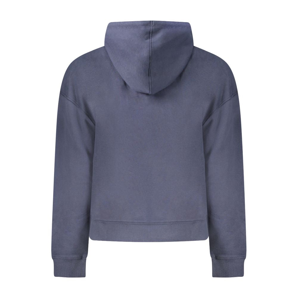 Pepe Jeans Blue Cotton Women Sweater with hoodie, long sleeves, and zip closure, sustainable and stylish with logo print.