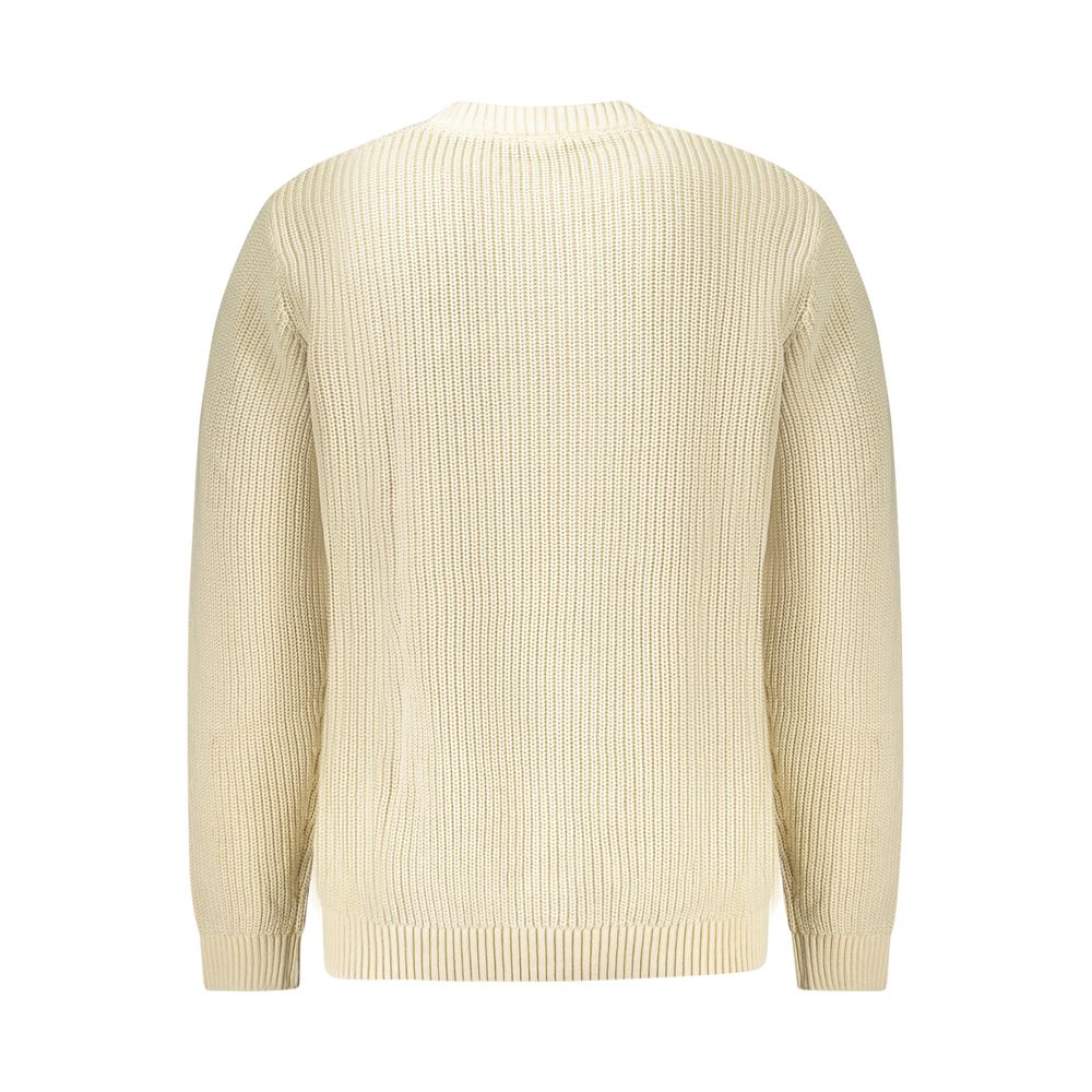 Back view of Pepe Jeans Beige Cotton Men Sweater, showcasing textured knit and eco-friendly design for sustainable fashion.