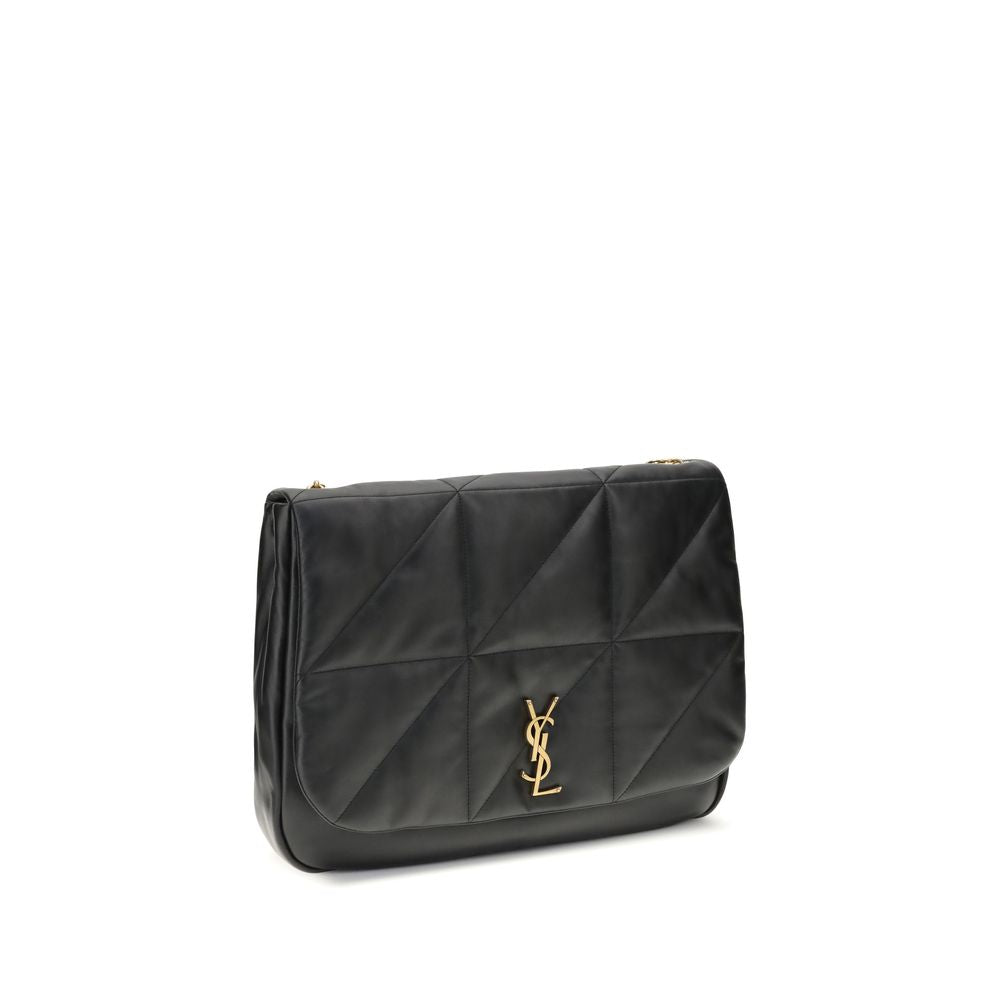 Saint Laurent Black Lamb Ovis Aries Aries Shoulder Bag with embossed YSL logo and sliding chain strap.