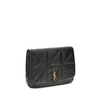 Saint Laurent Black Lamb Ovis Aries Aries Shoulder Bag with embossed YSL logo and sliding chain strap.