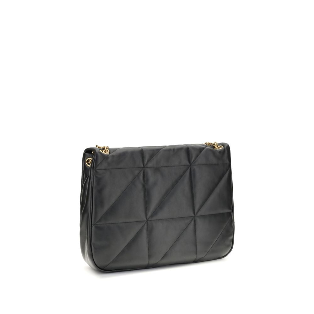 Saint Laurent Black Lamb Ovis Aries Aries Shoulder Bag back view with quilted leather and chain strap.