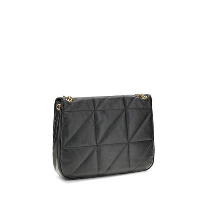 Saint Laurent Black Lamb Ovis Aries Aries Shoulder Bag back view with quilted leather and chain strap.