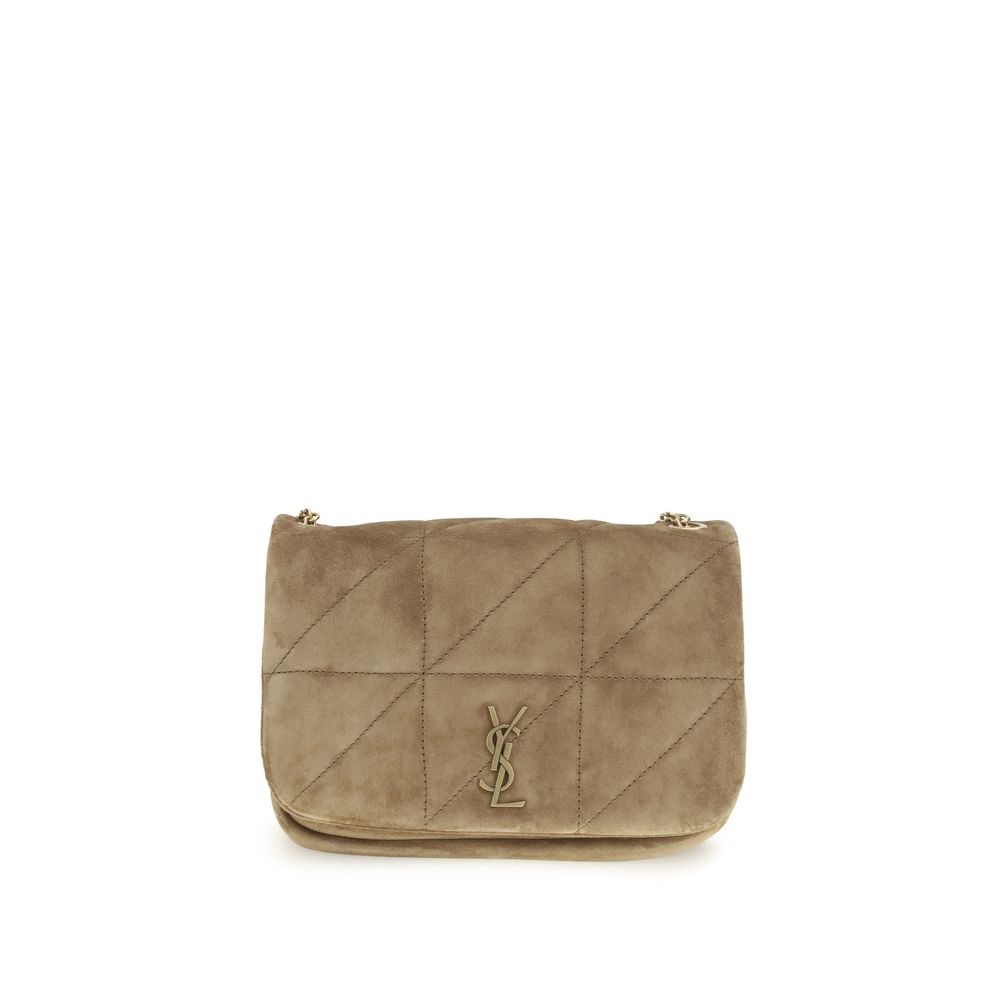 Saint Laurent Beige Calf Leather Bos Taurus Shoulder Bag with iconic YSL detail and quilted design.