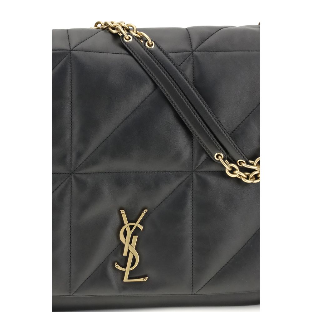 Saint Laurent Black Lamb Ovis Aries Aries Shoulder Bag with embossed YSL logo and chain strap.