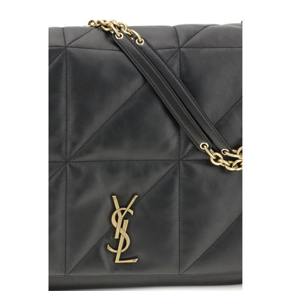 Saint Laurent Black Lamb Ovis Aries Aries Shoulder Bag with embossed YSL logo and chain strap.