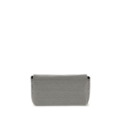 Brunello Cucinelli Gray Leather Shoulder Bag with flap closure and adjustable strap for versatile use in elegant style.