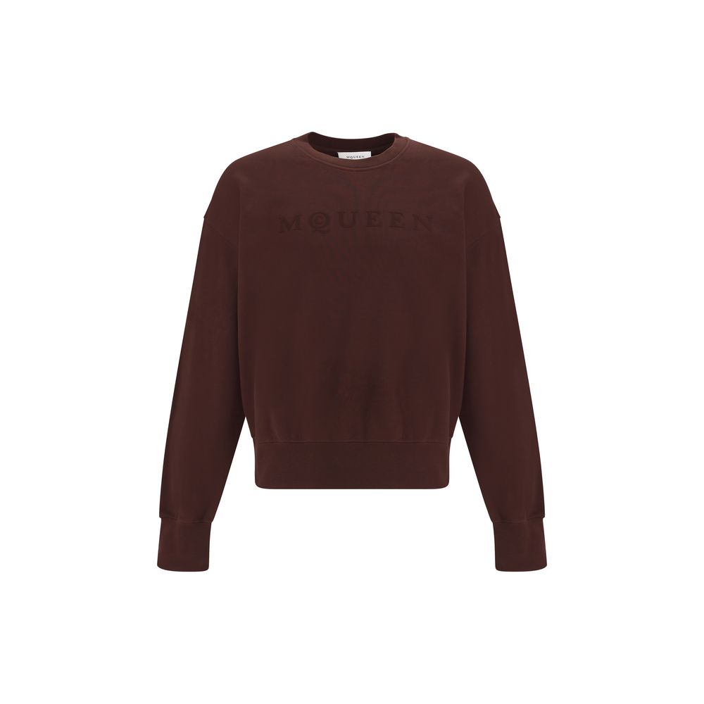 Alexander McQueen Brown Cotton Sweatshirt with flocked logo on chest, crewneck style for a polished casual look, 100% cotton.
