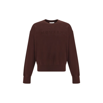 Alexander McQueen Brown Cotton Sweatshirt with flocked logo on chest, crewneck style for a polished casual look, 100% cotton.