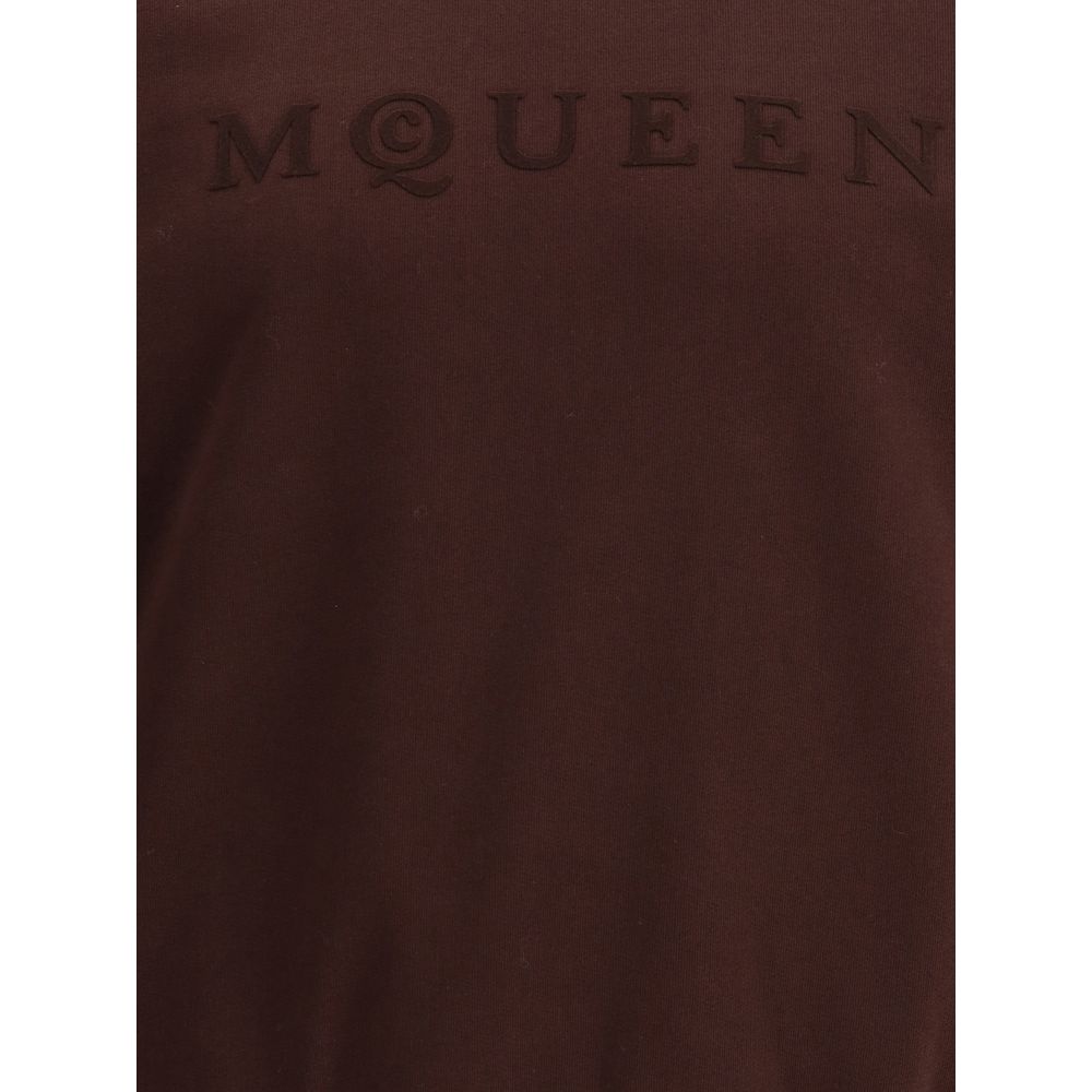 Alexander McQueen Brown Cotton Sweatshirt with tonal flocked logo on chest, ideal for casual polished look. AW25, 100% cotton.