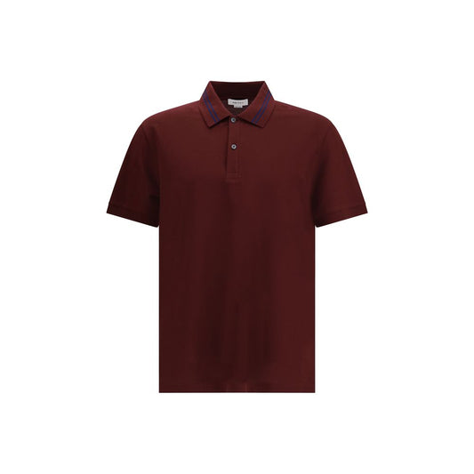 Alexander McQueen Bordeaux Cotton Polo Shirt with striped collar detail, featuring McQueen logo on back, 100% cotton, made in Italy.