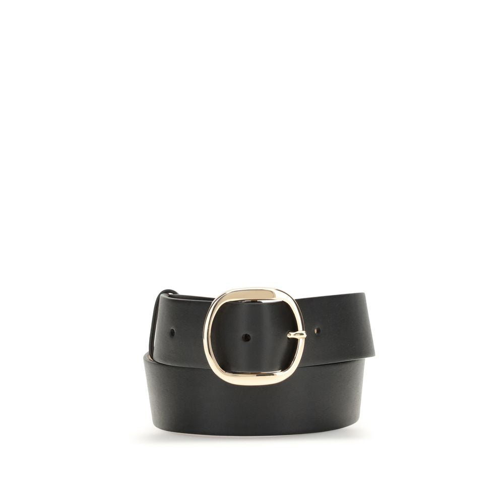 Gabriela Hearst Black Leather Regular Belt with metal buckle, slim silhouette, and minimalist design for refined style.