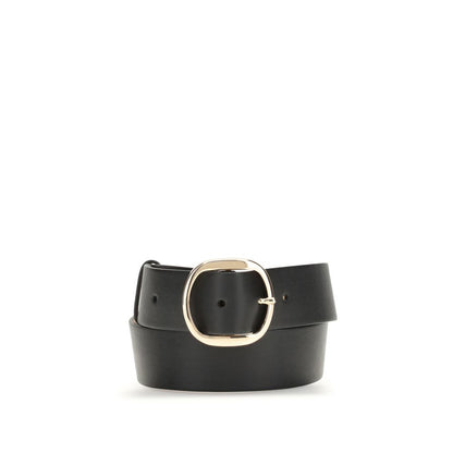 Gabriela Hearst Black Leather Regular Belt with metal buckle, slim silhouette, and minimalist design for refined style.