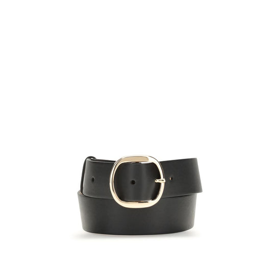 Gabriela Hearst Black Leather Regular Belt with metal buckle, minimalist design for AW25. Essential leather accessory by Gabriela Hearst.