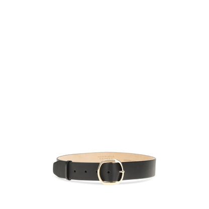 Gabriela Hearst Black Leather Regular Belt with minimalist design, featuring metal buckle and slim silhouette, crafted from 100% leather.