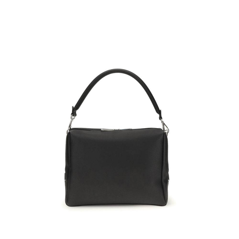 Fendi Black Calf Leather Bos Taurus Shoulder Bag with elegant design and FF metal accents.