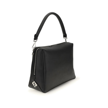 Fendi Black Calf Leather Bos Taurus Shoulder Bag with FF metal accents and palladium hardware.
