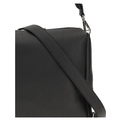 Fendi Black Calf Leather Bos Taurus Shoulder Bag corner detail with strap and palladium-finish hardware.