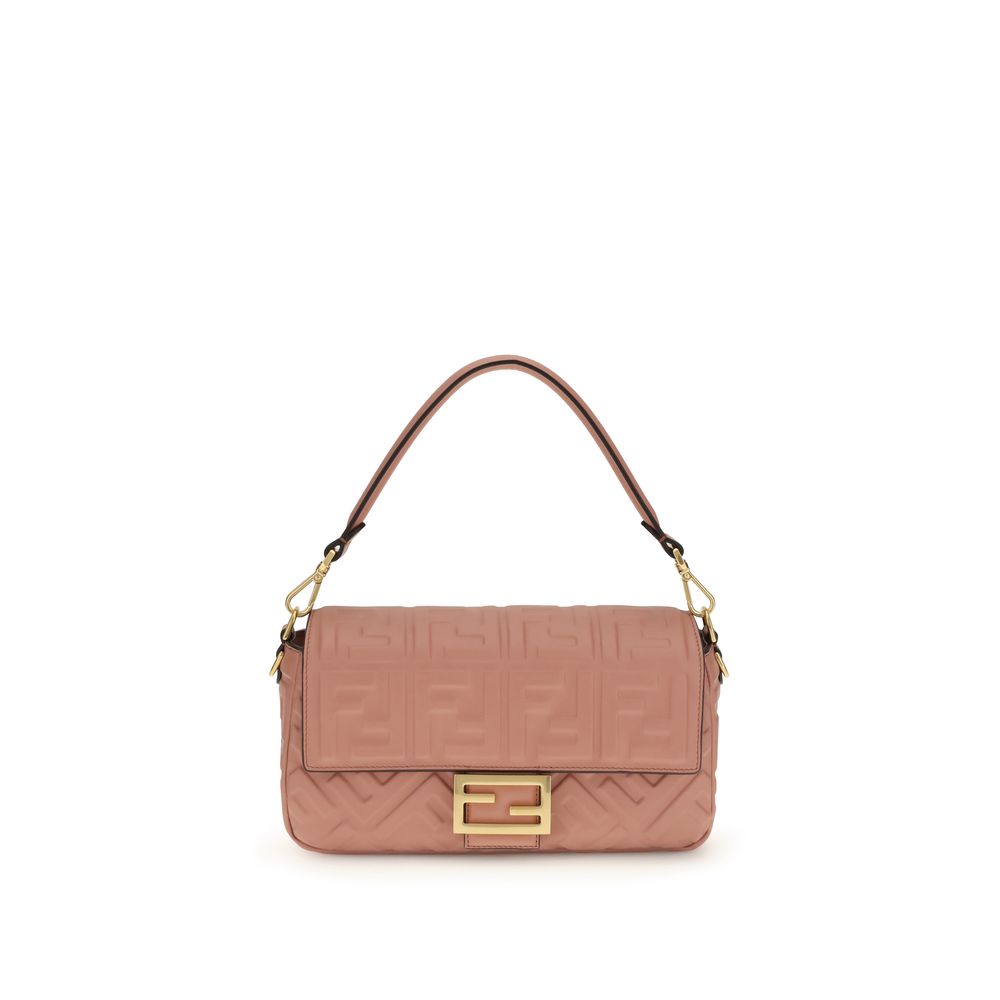 Fendi Multicolor Calf Leather Bos Taurus Shoulder Bag in pink, featuring FF motif, gold hardware, and magnetic closure, AW25 collection.