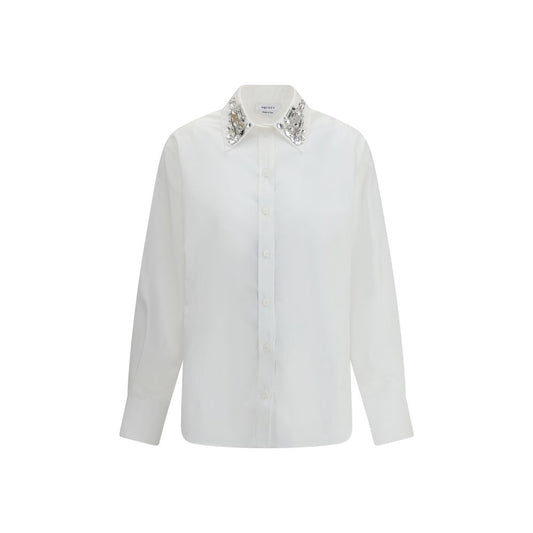 Alexander McQueen White Cotton Dress Shirt with embellished collar for formal and contemporary looks, AW25 collection, 100% cotton.