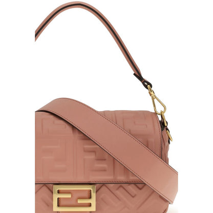 Fendi Multicolor Calf Leather Bos Taurus Shoulder Bag with FF motif and gold-finish hardware, featuring a pink tone and embossed design.