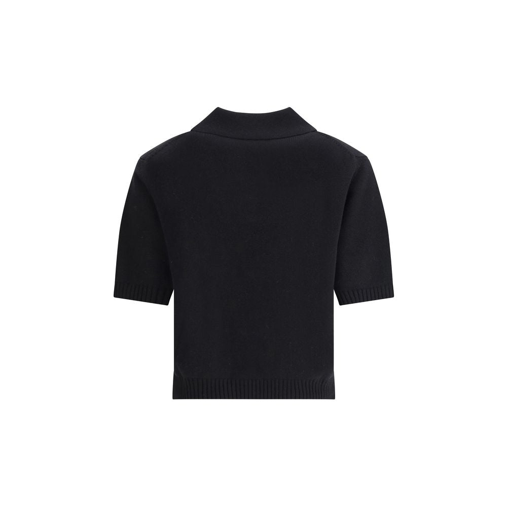 Givenchy Black Wool Polo Shirt with button-down collar and embroidered logo, perfect for standalone wear or layering. AW25 collection.