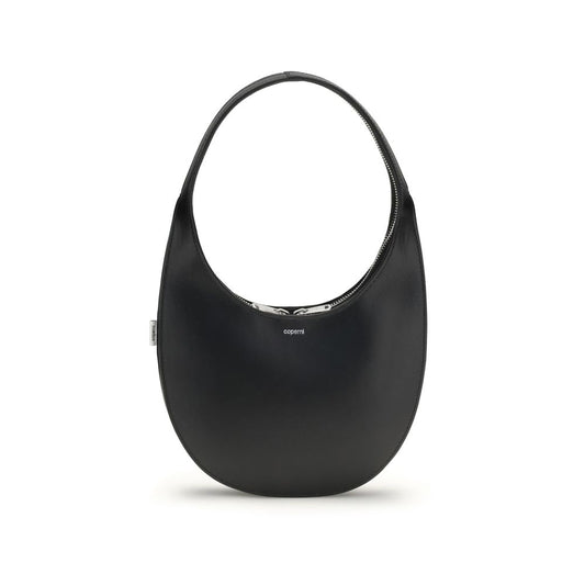 Coperni Black Leather Shoulder Bag with arched handle and silver-tone zip.