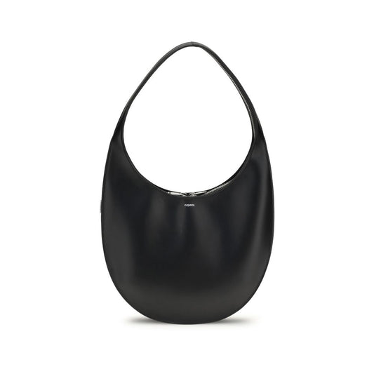 Coperni Black Calf Leather Bos Taurus Shoulder Bag with zipper and logo, features a sleek and modern design for AW25 season.