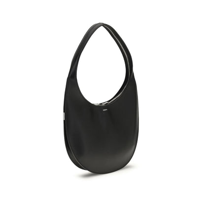 Coperni Black Calf Leather Bos Taurus Shoulder Bag with soft leather and zipper closure, showcasing sleek and compact design.