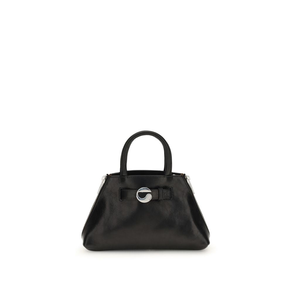 Coperni Black Calf Leather Bos Taurus Shoulder Bag with detachable long strap, AW25 stylish mini data bag, sleek black crinkled leather.