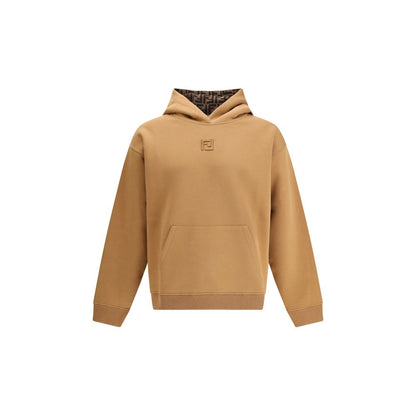 Fendi Beige Cotton Sweatshirt with iconic FF logo and kangaroo pocket, showcasing elegant style and comfort for everyday wear.