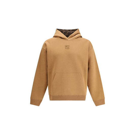 Fendi Beige Cotton Sweatshirt with FF logo and kangaroo pocket, showcasing refined style and comfort in monochrome design.