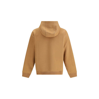 Rear view of Fendi Beige Cotton Sweatshirt with hood and ribbed cuffs, showcasing luxury fashion and style.