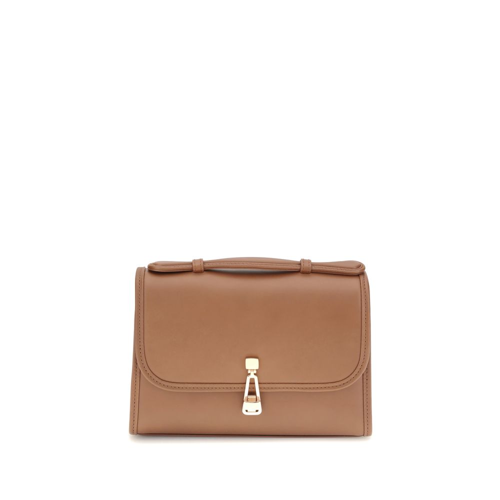 Alt Tag: Gabriela Hearst Brown Leather Shoulder Bag with top handle, satchel-style flap, and removable strap, perfect for versatile wear.