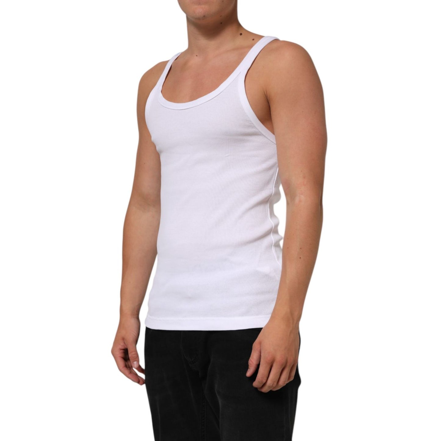Dolce & Gabbana White Sleeveless Round Neck Tank Top T-shirt in soft cotton, perfect for everyday comfort and style. Regular fit. Made in Italy.