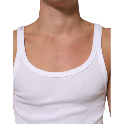 Dolce & Gabbana White Sleeveless Round Neck Tank Top T-shirt, 100% cotton, regular fit, men's clothing. Made in Italy.