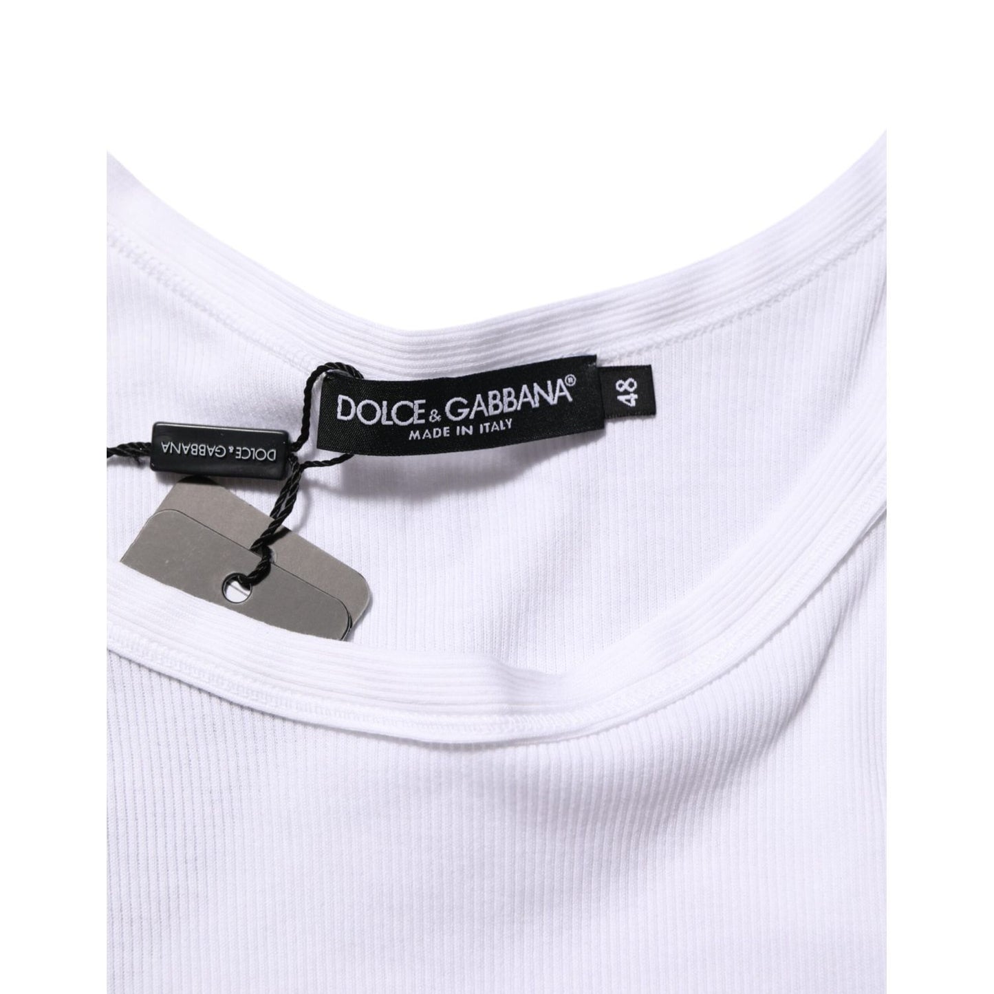 Dolce & Gabbana White Sleeveless Round Neck Tank Top T-shirt with logo tag and classic design.