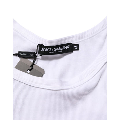 Dolce & Gabbana White Sleeveless Round Neck Tank Top T-shirt with logo tag and classic design.