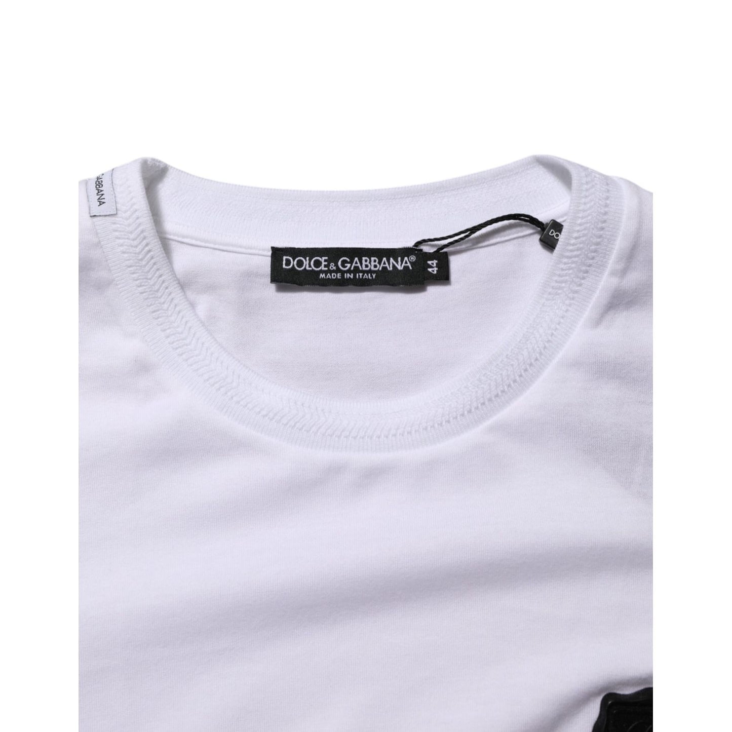 Dolce & Gabbana White Cotton Logo Patch Crew Neck  T-shirt