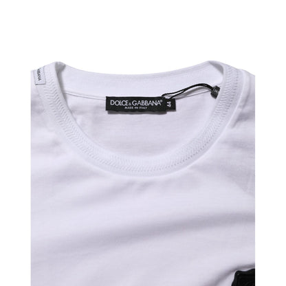 Dolce & Gabbana White Cotton Logo Patch Crew Neck  T-shirt