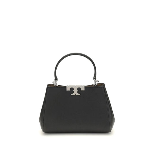 Tory Burch Black Calf Leather Bos Taurus Handbag with top handle, magnetic closure, and versatile leather strap.